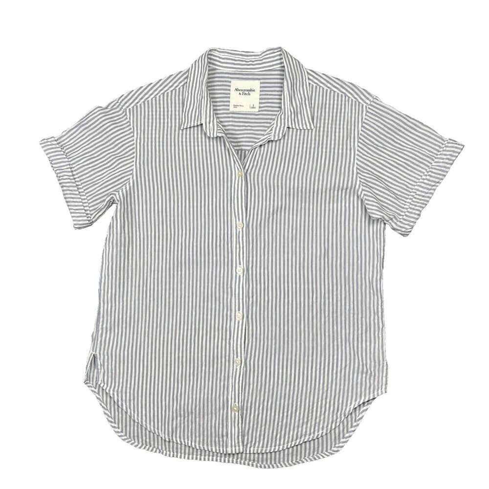 Abercrombie & Fitch Striped Camp Shirt Womens Small SS Button Up Linen Blend
